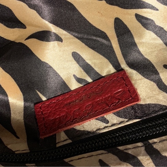 Red Leather Bag- Sam & Kate by Park Avenue. Leopard Print Satin Lining - Picture 8 of 10